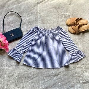 Striped Off the Shoulder Flare Sleeve Top